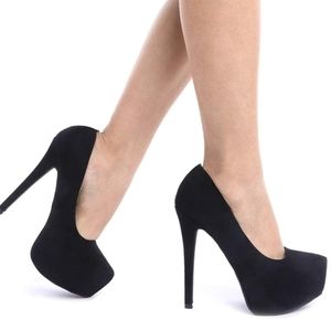 DREAM PAIRS WOMEN'S SWAN-30 BLACK SUEDE HIGH HEEL PLATFORM DRESS PUMP